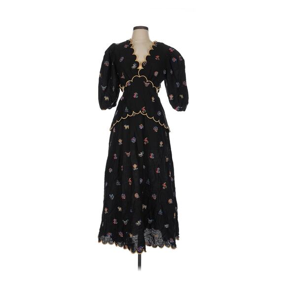 NWT Farm Rio Cross Stitch Embroidered Linen-Blend Maxi Dress Horoscope Zodiac M - Picture 2 of 5